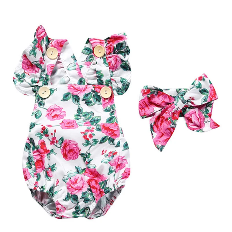 

Baby Girl Rompers Fashion Summer Sleeveless Toddler Clothes Newborn Cotton Jumpsuits Baby Girls Clothing Set Props with Headband