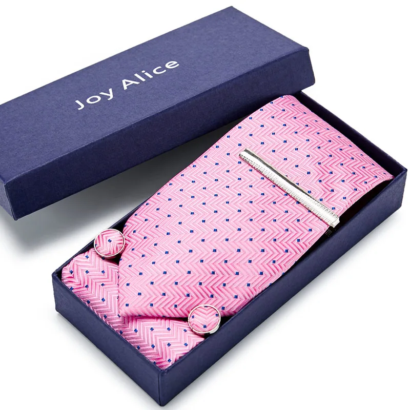 

Gift box Packing Pink Plaid Tie Luxury 100%Silk Ties for Men 145cm long High Quality Mens Ties Cravata 8cm Wide Male Neck Tie