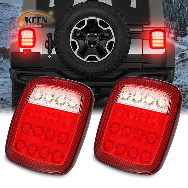 

OKEEN 2pcs 12V Car LED Rear Lamp Waterproof Tail Light with Brake Light Running Reserve Lights White Red LED Taillight for Jeep