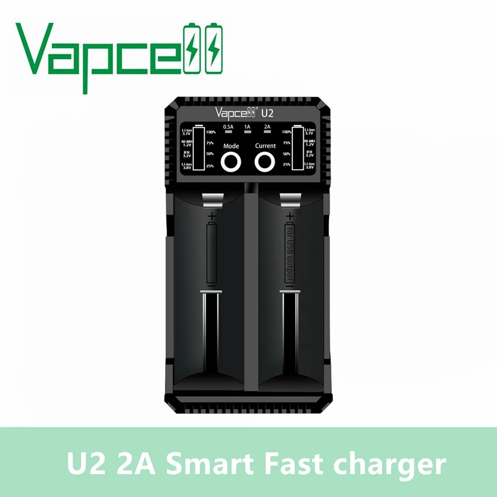 

1 pcs Original Vapcell U2 2A Smart mini charger USB for Li-ion / Lifepo4 / Ni-MH/Ni-Cd AAA AAAA C D battery fast charging