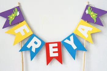 

Personalised nameDinosaur kids birthday cake bunting topper banner tools christening baptism Party baby shower decor