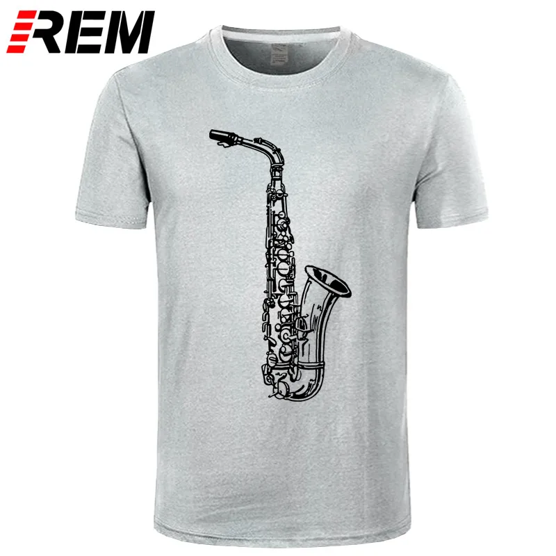 REM новинка футболка мужская короткий рукав Золотая Футболка с изображением саксофона на заказ Джаз музыка мужская одежда размера плюс - Цвет: gray black