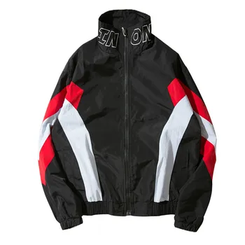 

Thin Spring Summer Windbreaker Jacket Men Vintage Zipper Up Patchwork Streetwear Hip Hop jacket College Varsity Coats