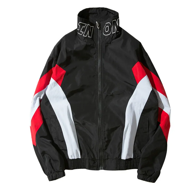 Thin Spring Summer Windbreaker Jacket Men Vintage Zipper Up Patchwork Streetwear Hip Hop jacket College Varsity Coats