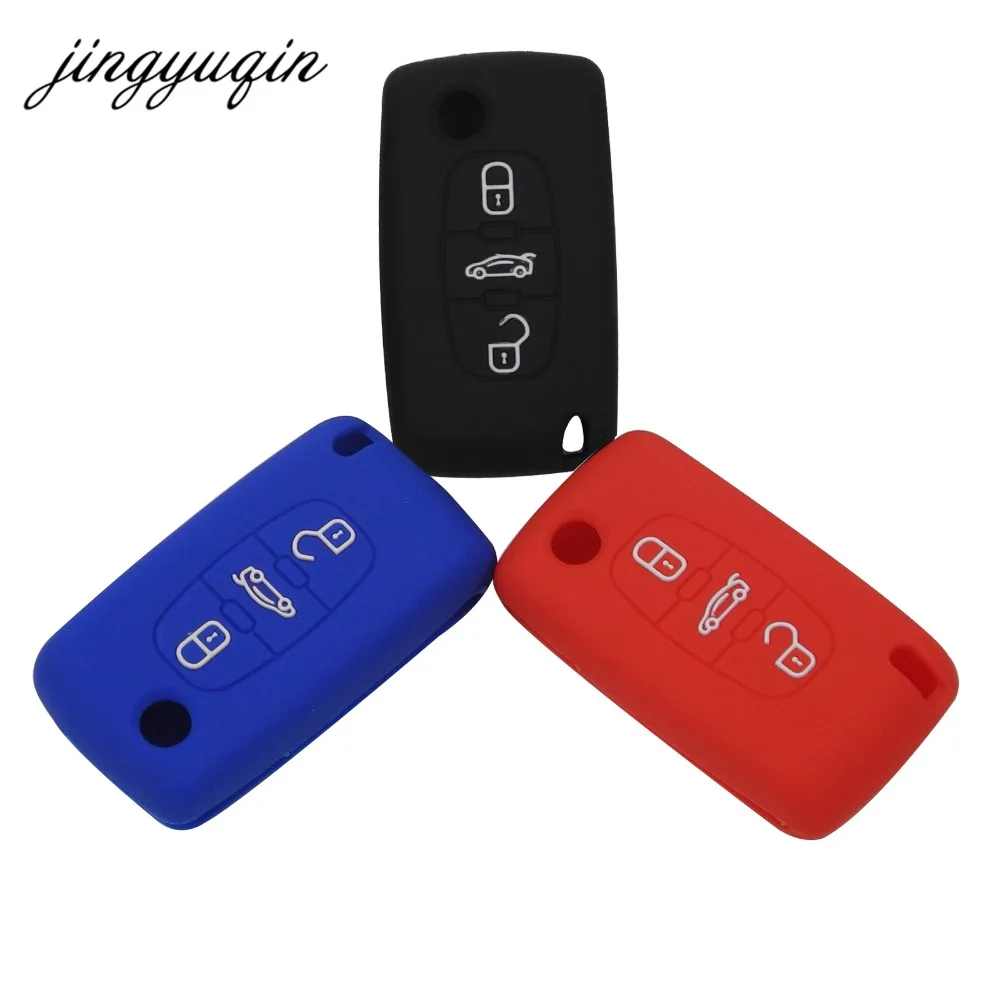 jingyuqin Silicone Remote Key Fob Cover For Peugeot 107 207 307 407 308 607 Citroen C1