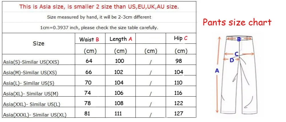 pants size chart