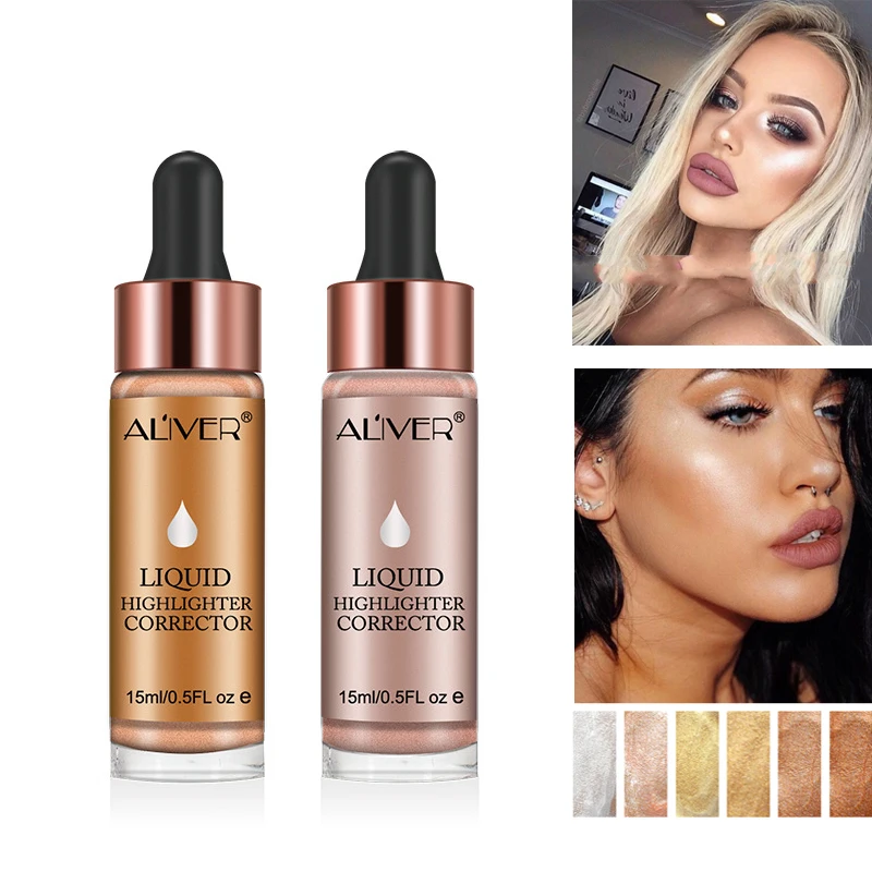 

ALIVER Brand Face Liquid Highlighter Base Primer Bronzer Shimmer Glitter Contour Face Cream Gold White Color Highlighter Makeup