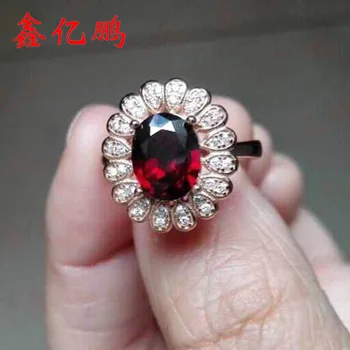 

925 silver inlaid natural garnet stone ring women