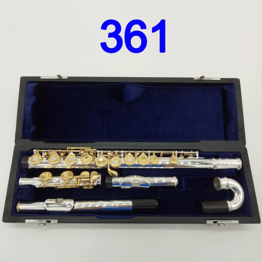 

Japan Professional Flute 361 Silver Plated Flute Gold Key Instrument Intermediate Student Curved Headjoint Flutes 16 Key Close