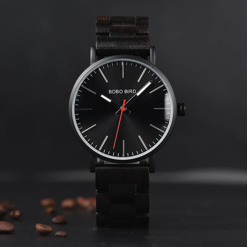 BOBO BIRD Wooden Watch Men Metal Timepieces Quartz reloj hombre Thin Luxury Mens Wristwatches Top Brand luxury Stainless steel