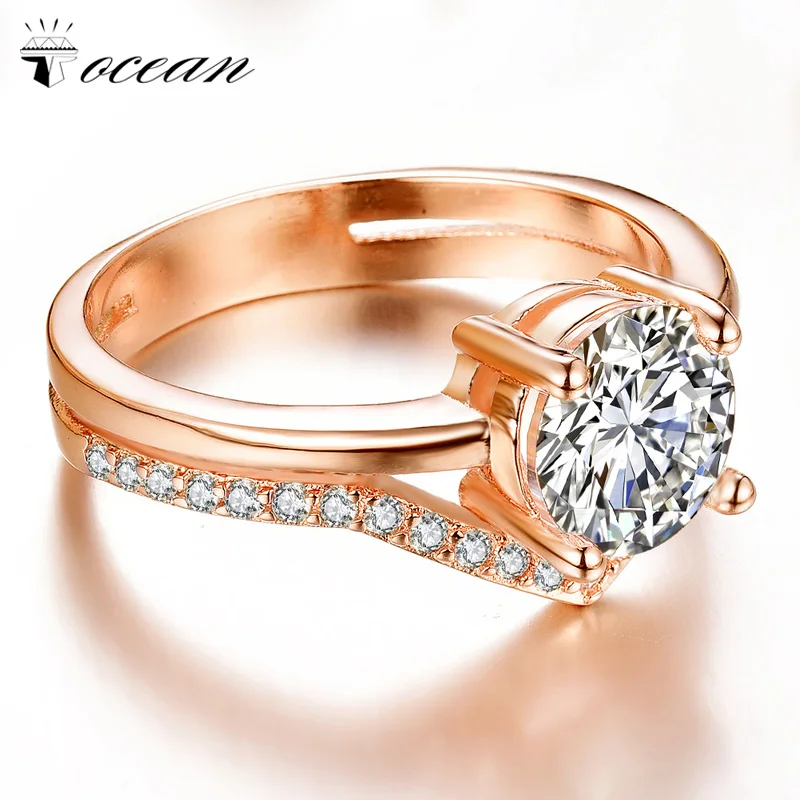 Tocean Rose Gold Color Wedding Rings for Women Round Cute Round Cubic AAA Zircon Engagement Femme Bijoux Bague Size 5-12 W007