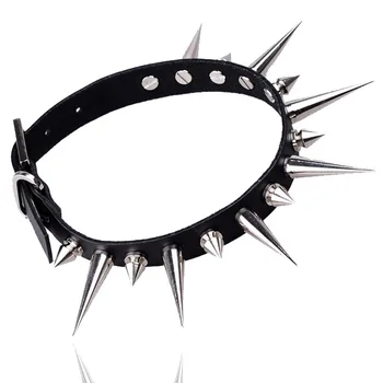 

Black Leather Choker Necklace Punk Rock Gothic Torques Fashion Leather Stud Adjustable Spike Buckle Necklace Jewelry