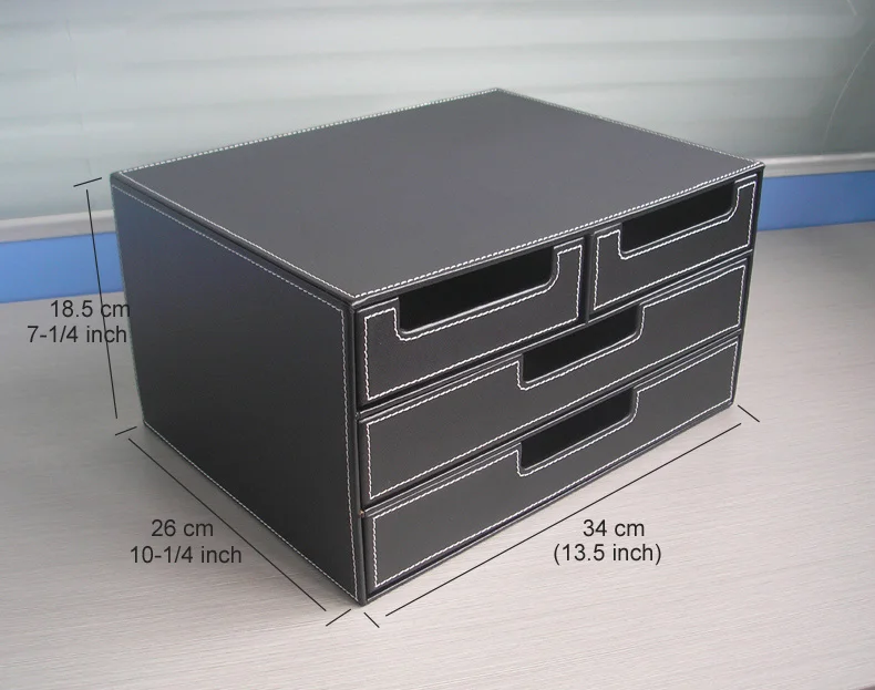 3-х слойные 4 выдвижных ящика дерево кожа стол картотечный шкаф для хранения ящиков Офис Файл Организатор документ контейнер держатель лотка черный 216A