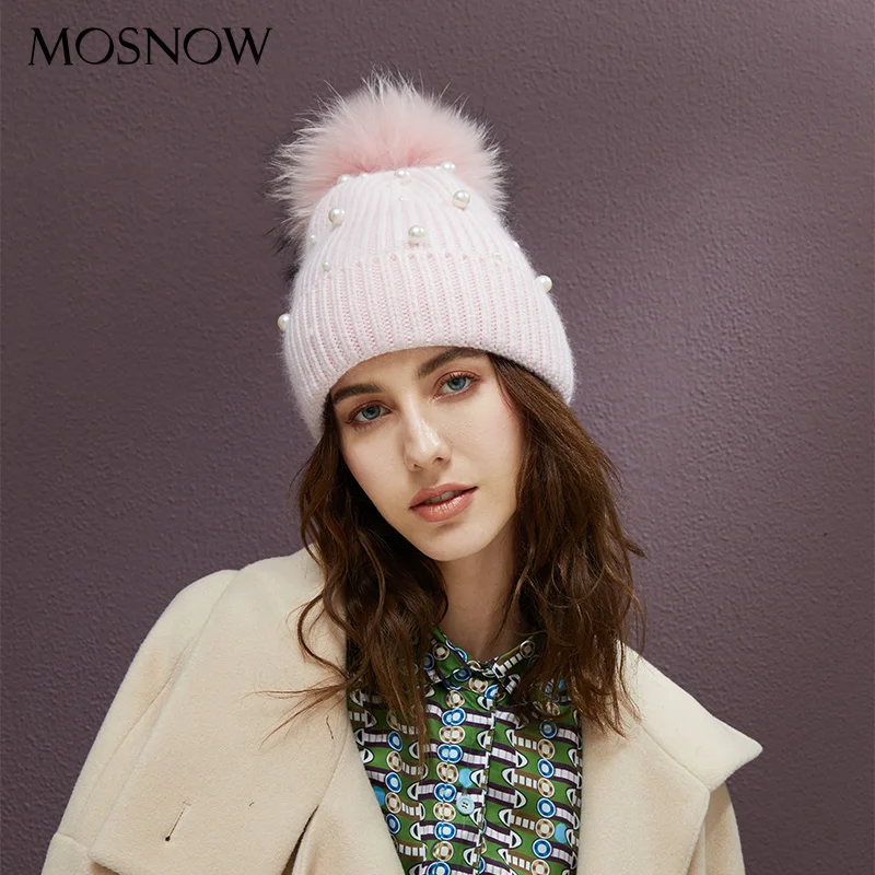 Goedkoop Winter Beanie Vrouwen Parel Gekruld Hoed Pompom Dikke Warme Hoeden 2019 Nieuw Merk Gebreide Wollen Mutsen Hoge Kwaliteit Skullies mutsen