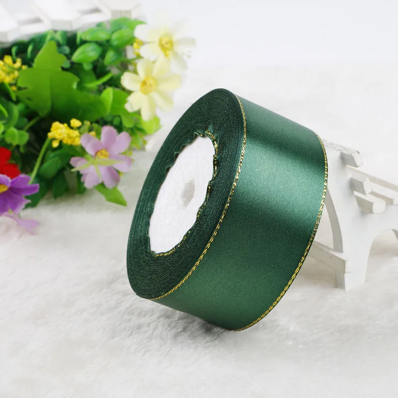 25yards/roll Green Color width 38mm golden edge ribbons for DIY