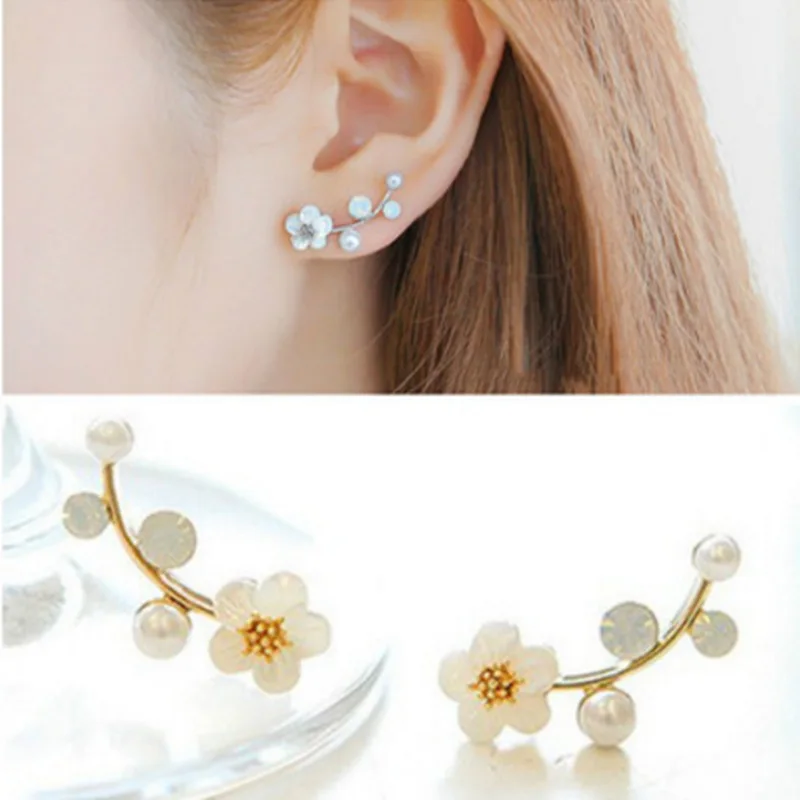 

New Fashion Crystal Earrings For Women Branch Shell Pearl Flower Stud Earrings Female Statement Ear Jewelry Gift Wholesale ED249