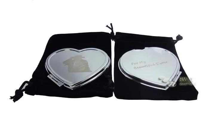 Гравированные сердца компактные зеркала с черными Бархатные Мешочки Свадебные Рождественские подарки#18038