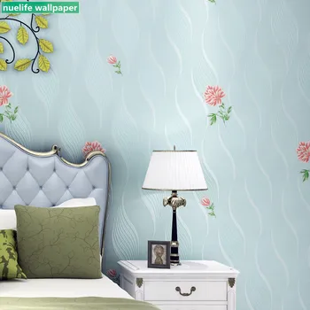 

Bedroom romantic pastoral striped flower pattern wallpaper 3D embossed kids room wedding room non-woven wall paper