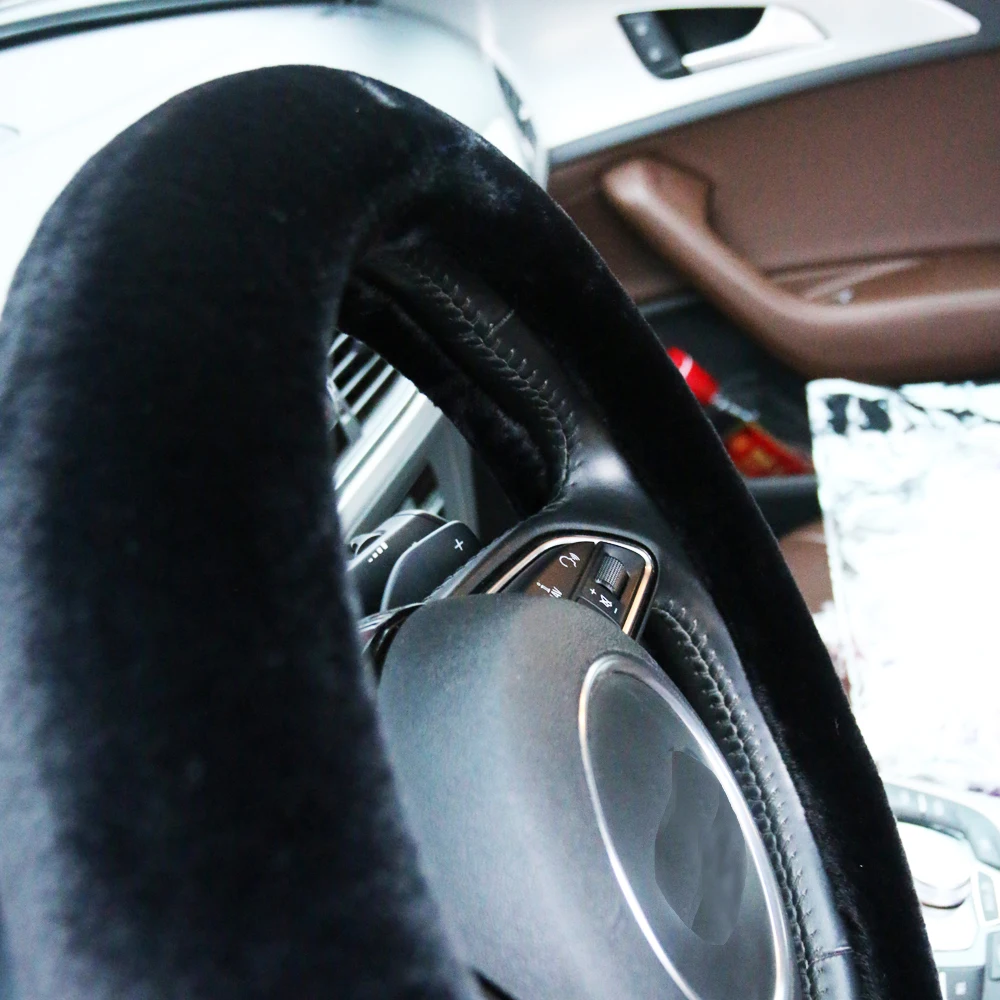 Универсальный 38 см мягкий мех теплый плюш искусственная шерсть чехол рулевого колеса автомобиля Оплетка на руль