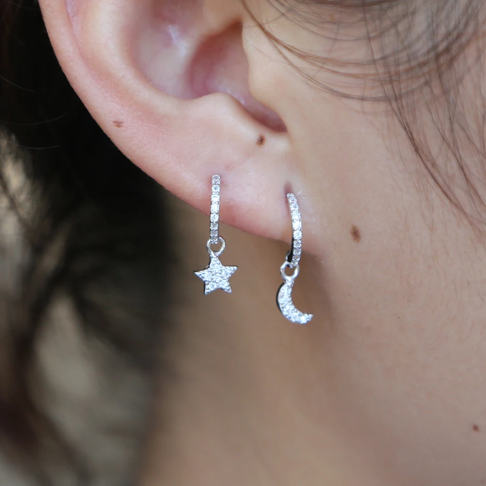 100% 925 sterling silver dainty moon star earring cute tiny cz moon star charm drop earring geometric simple jewelry - Image 6
