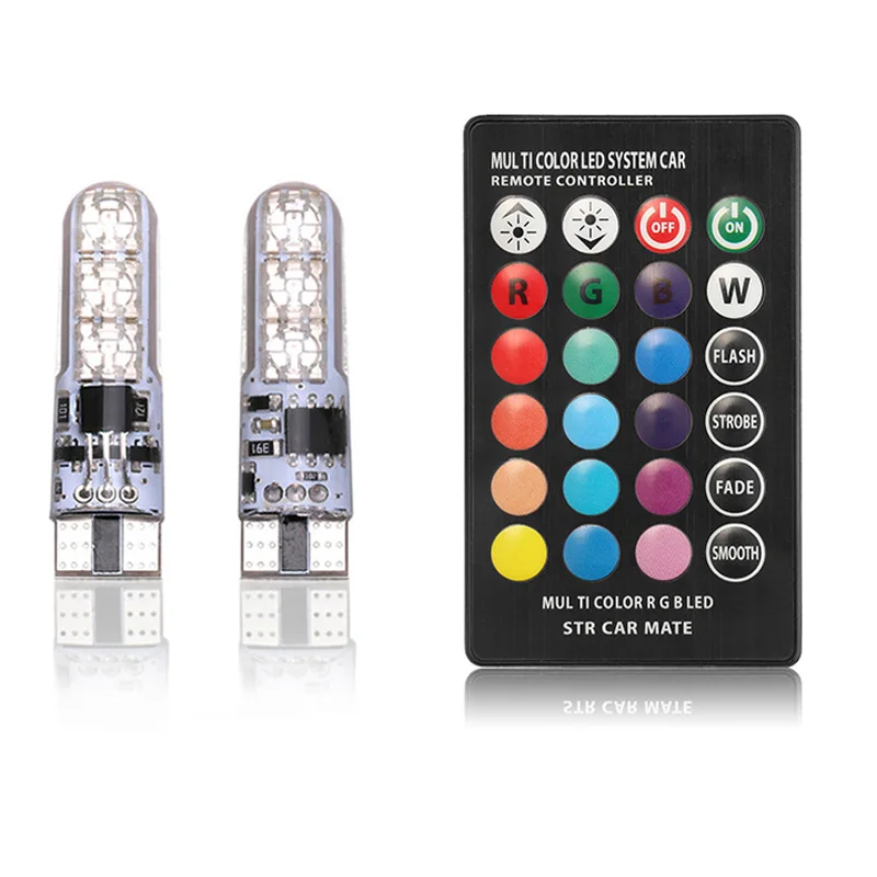 

T10 W5W RGB Led Car Clearance Lights 194 168 Bulb Remote Width Interior Lighting Source for Brake Reading Dome License Light etc