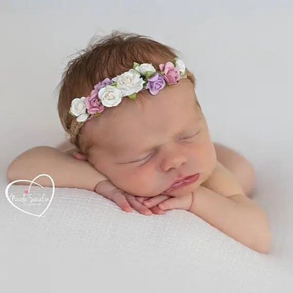 

New Style Tieback Flower Crown Headband for Newborn Photo Prop Baby Tieback Headband for hair Baby Girls Flower Crown