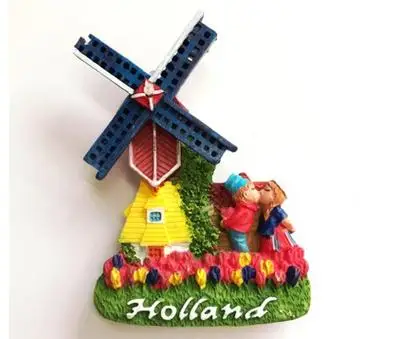 

Dutch windmill couple characteristics tourist souvenir refrigerator