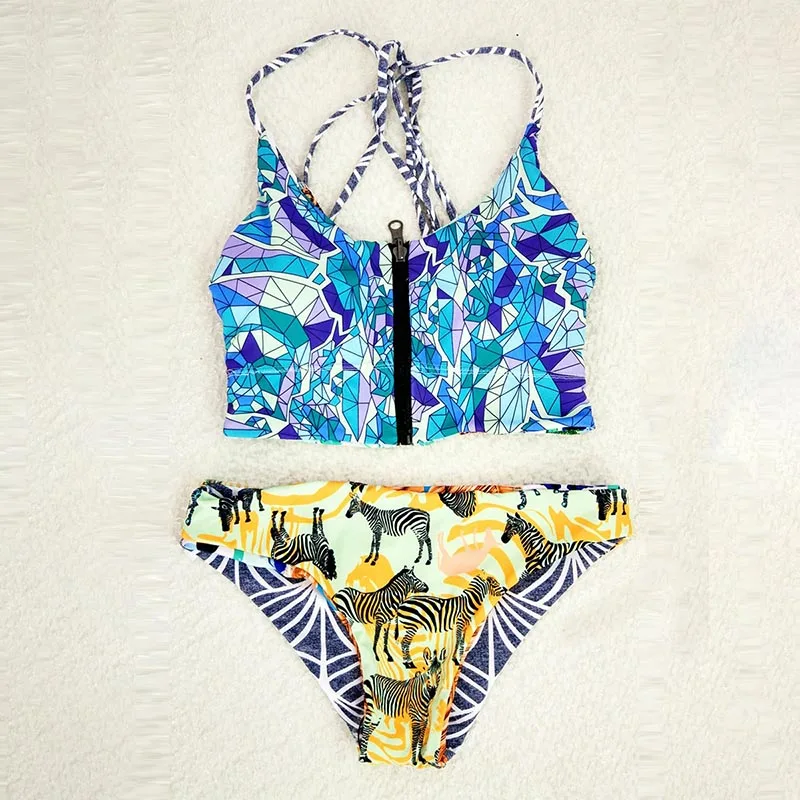 Бикини 2018 купальники maillot de bain femme принт пуш ап молния Треугольники бикини Юбка