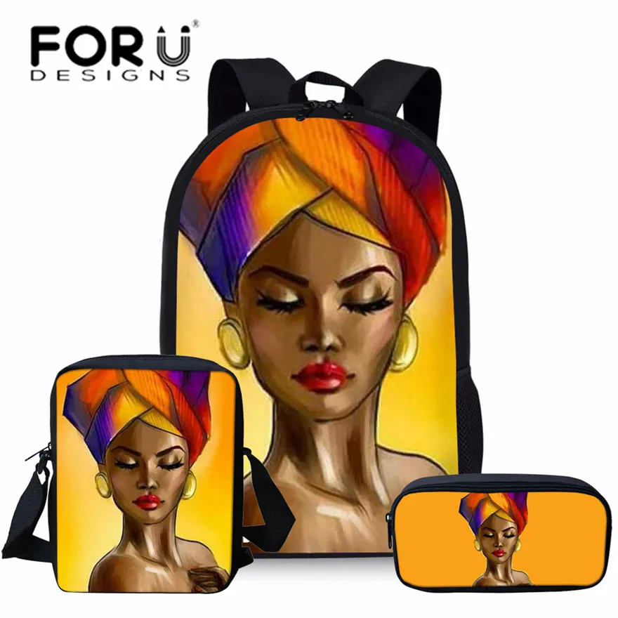 

FORUDESIGNS Black Art African Girl 3Pcs/Set School Bags For Girls Teenagers Kids Girl Backpack School Backpack Girl School Bags