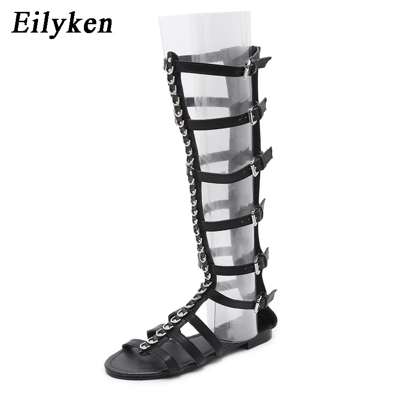 

Eilyken Women Sandals Strappy Open toe Knee High Summer Gladiator Flat Roman Chain Casual Boots Sandals shoes size 35-41