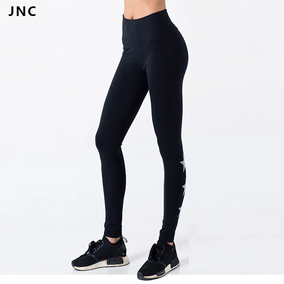 

JNC New Reflective Star Print Yoga Leggings Black Workout Leggings High Waist Running Fitness Tights Pants for Women Activewear
