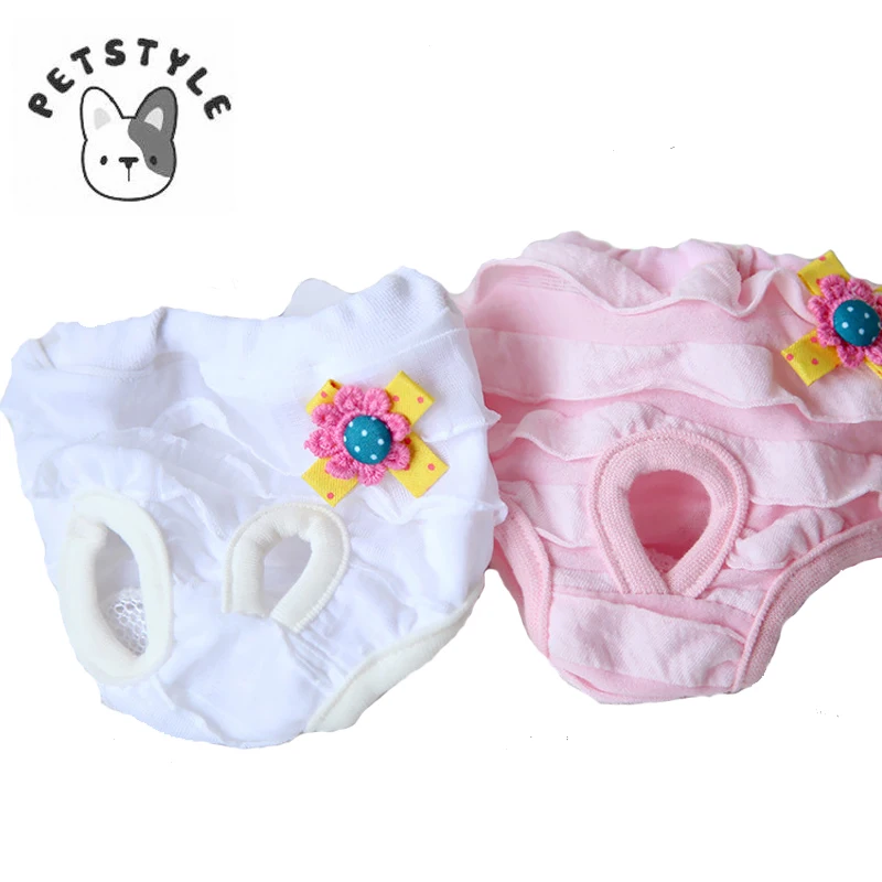 

Cute Flower Falbala Hygienic short pants Sanitary Underwear Cotton Physiological Panties Briefs For Dogs