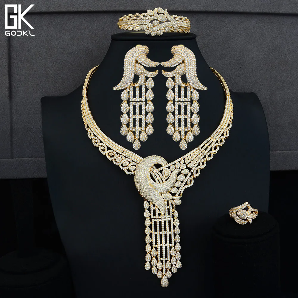 GODKI роскошные длинные кисточки форма нигерийские Свадебные Ювелирные наборы для