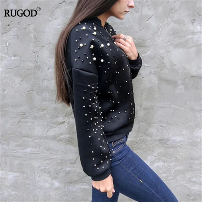 RUGOD New Hot Diamond Beading Bomber Jacket Women 2018 Spring Casual Loose Zipper Long Sleeve Baseball Jacket Casaco Feminino RUGOD New Hot Diamond Beading Bomber Jacket Women 2018 Spring Casual Loose Zipper Long Sleeve Baseball Jacket Casaco Feminino