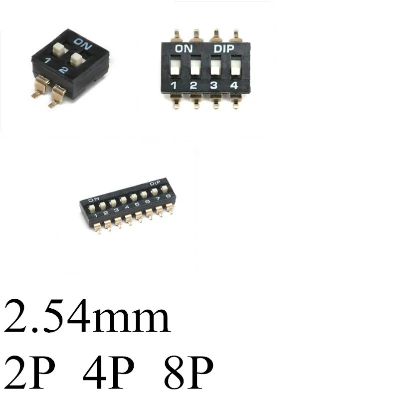 10 шт. тип слайда SMT переключатель SMD dip, 2,54 мм Шаг 2 ряда 4 Pin 2 положения 8 pin 4 положения 16 pin 8 положение dip переключатель