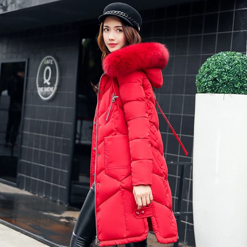 winter women hooded coat big fur collar thick warm long jacket female plus size 3XL outwear