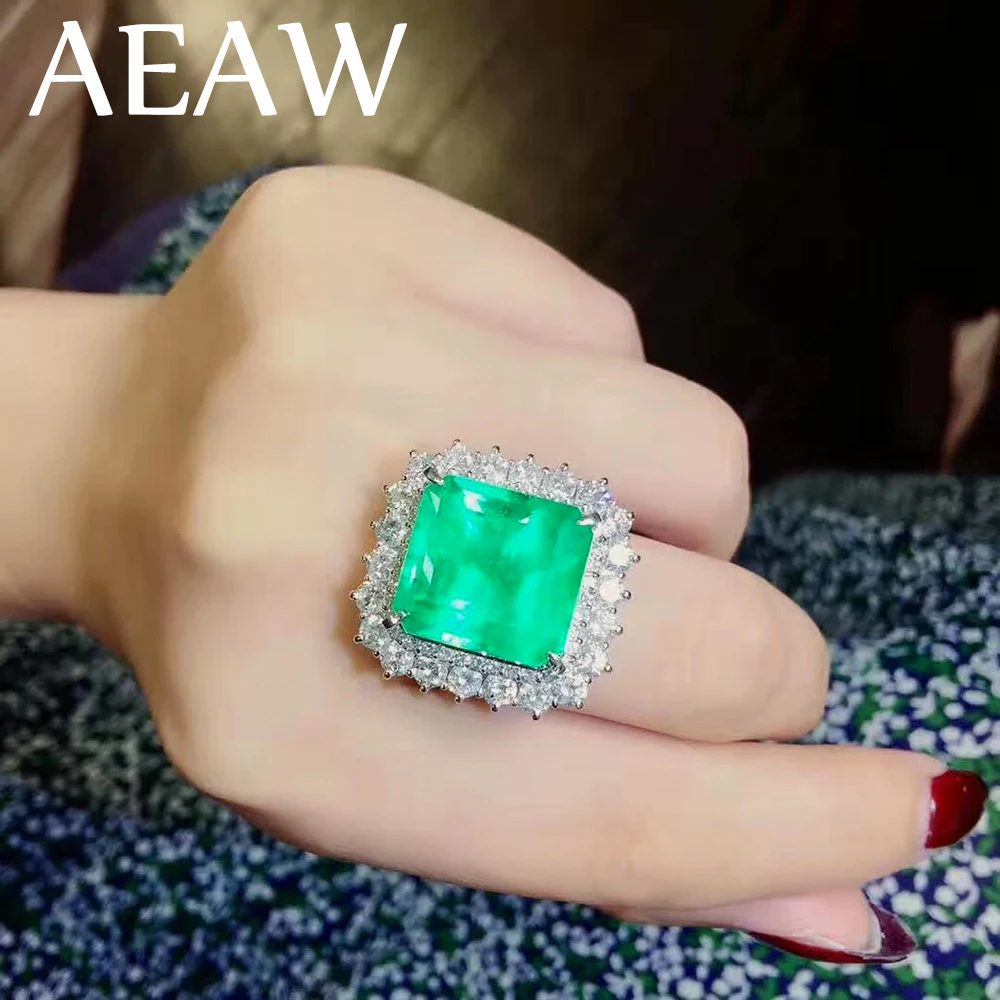 

5 Carat Fine Jewelry Real 9K White Gold AA Colombian Lab Grown Emerald with Moissanite Gemstone Wedding Rings for women