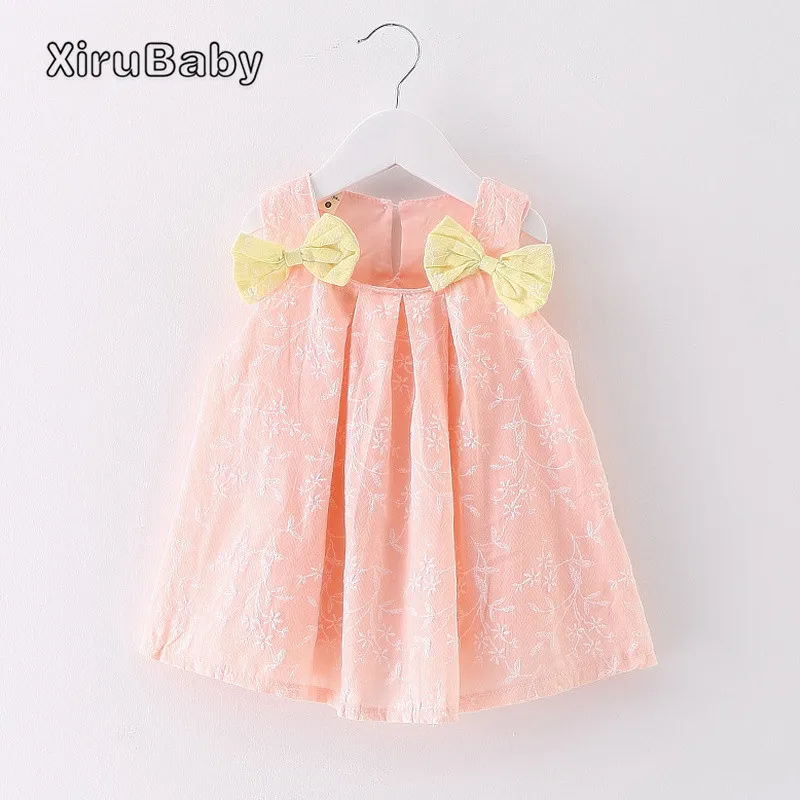 Baby girl dress младенческой одежда 0-2y новорожденных лето вышивка cranch cotton бантом