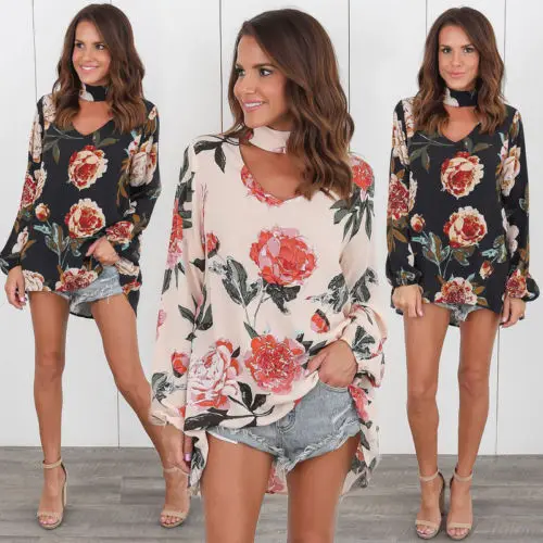 Summer-Women-Long-Sleeve-Chiffon-Floral-Casual-T-Shirt-Loose-Blouse-Fashion-Tops