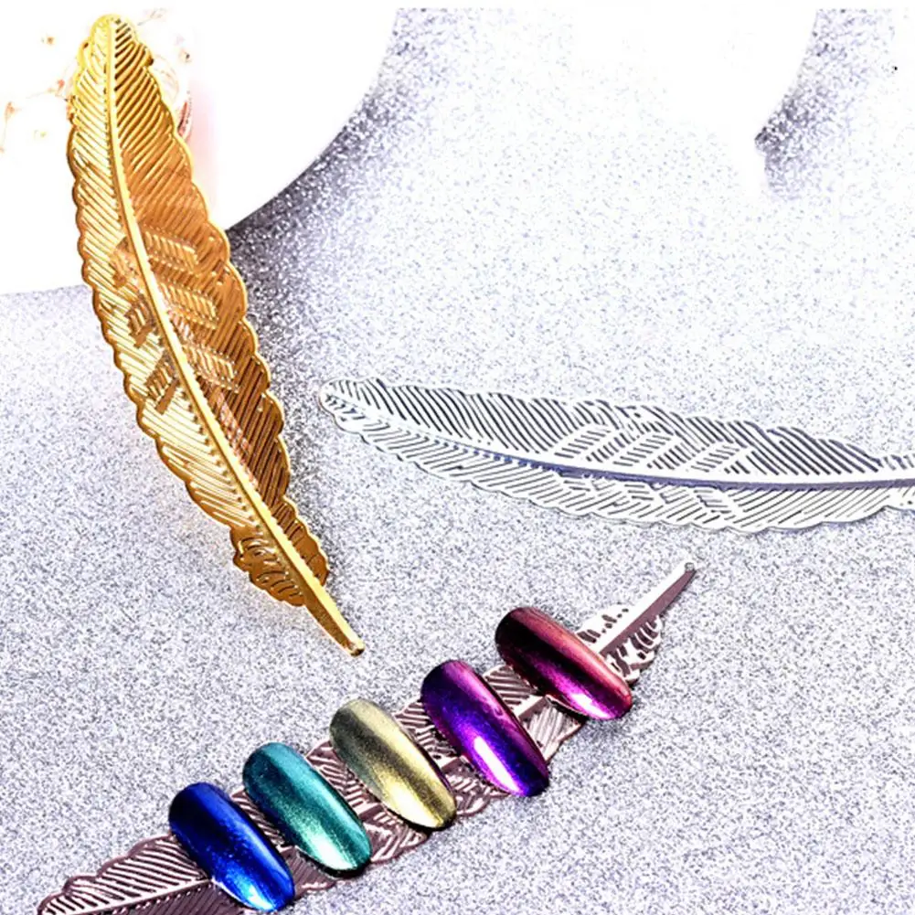 

HOT SALE Vintage Metal Leaf Feather Shape Nail Art Photo Prop Fake Tip Display Stand Rack