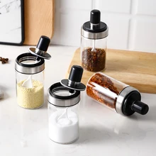 Герметичные стеклянные банки для хранения с ложкой бутылки для приправ масла горшок для специй контейнер для соуса ящик для соли кухонный органайзер Инструменты