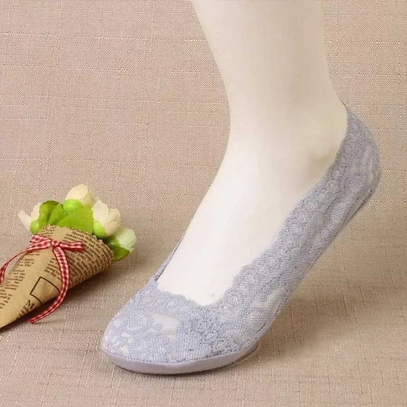 Lace Women Heel Socks Hollow Out Breathable Lady Shallow Top Sock Sweet Girls Solid Color Elastic Invisible Ship Socks New Fashion Anti Off (6)