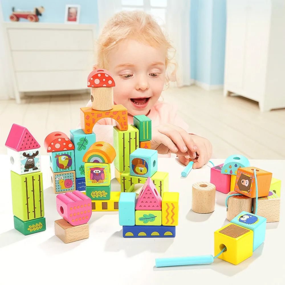 

1-3 Years Old Baby Early Education Children Threading Beaded Educational Toys Children Wearing Beads Building Blocks Toys