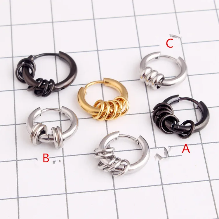 

Fashion Women Men Pendientes Silver Gold Black Stainless Steel Small Five Double Circle Charms Hoop Huggie Earrings Jewelry