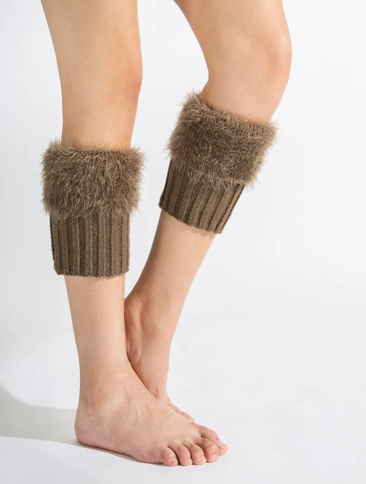 Вязаный однотонный зимний утеплитель для ног с густым мехом для больших девочек, модные гетры на пуговицах