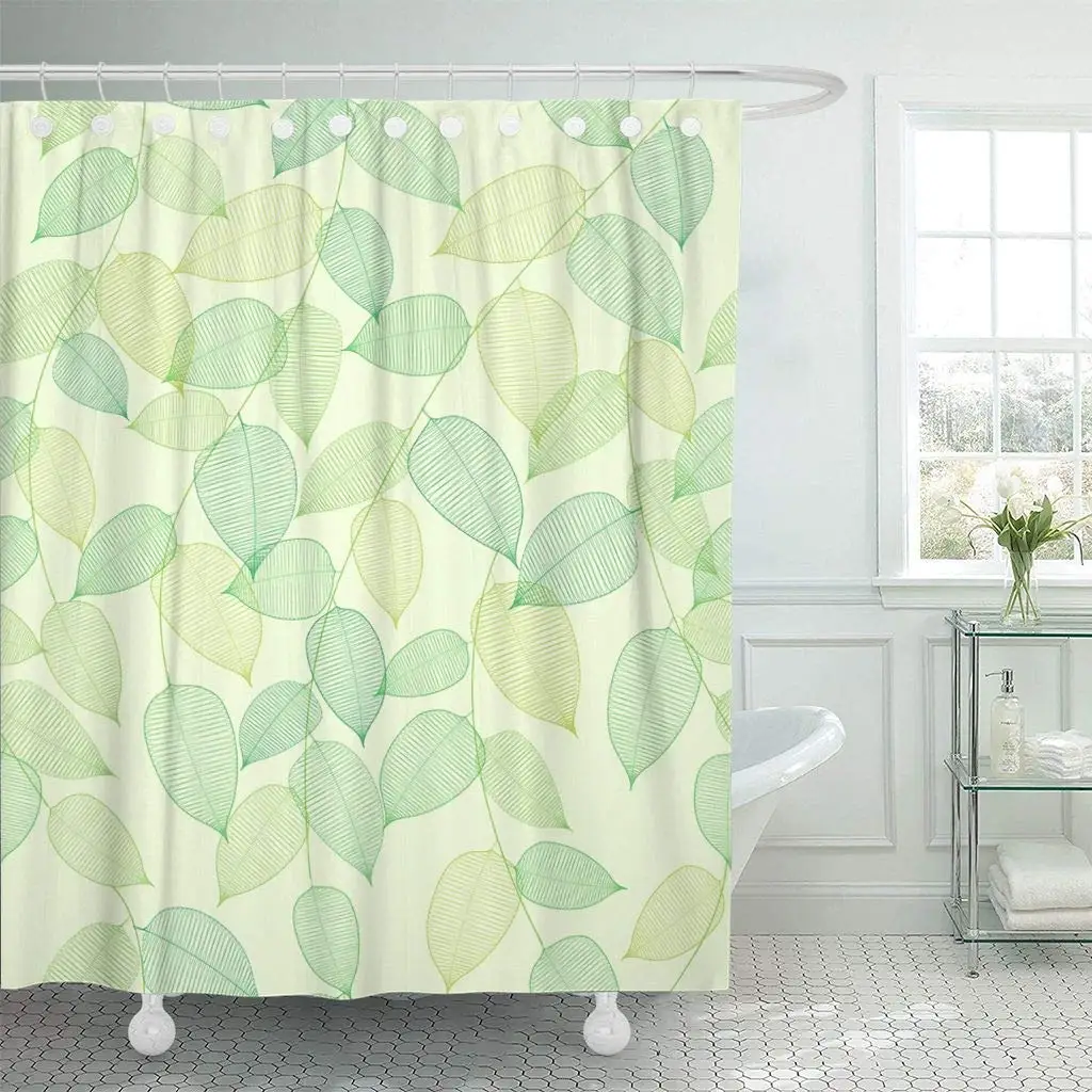 Shower Curtain with Hooks Leaf Abstract with Green Leaflets Spring