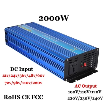 

2000W Off Grid Pure Sine Wave Inverter, Surge Power 4000W 60/72/96VDC to110V/220VAC Single Phase Solar or Wind Power Inverter