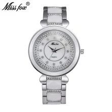 Mlle Fox Blanc En Céramique Montres Pour Femmes Robe Losange de Diamant Filles Montre-Bracelet Mouvement Quartz Résistant À L’eau Montre Femme