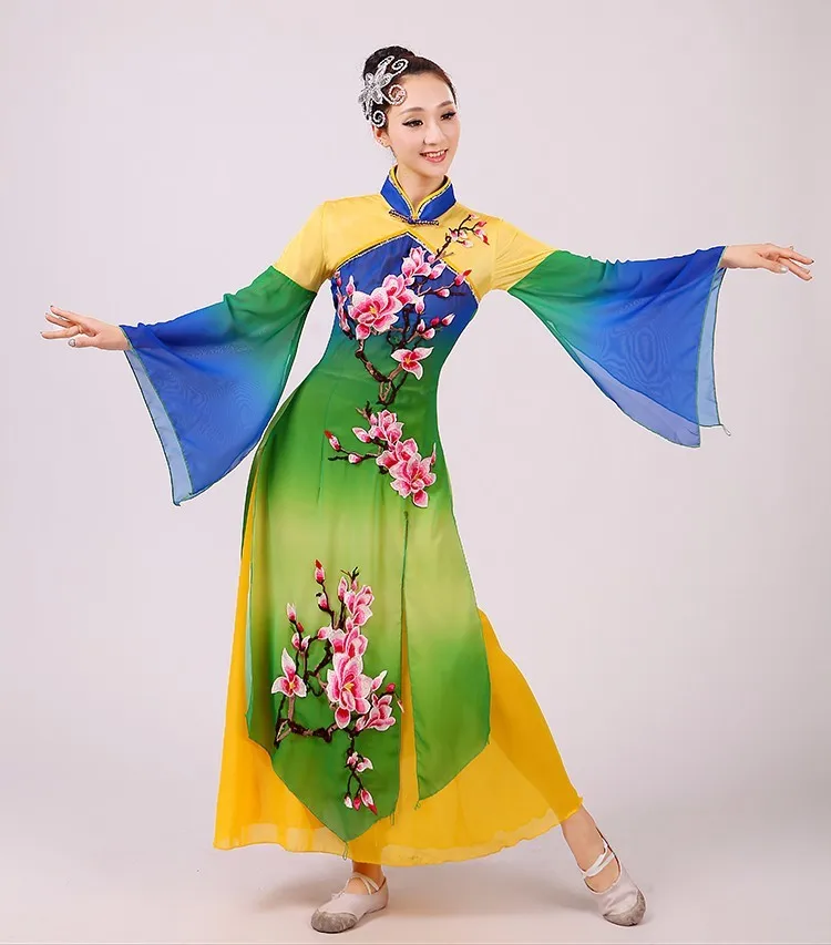 women Chinese Folk dance costumes sequins Embroidery Hanfu yangko dance Plum flower Jiangnan rain classical dance costumes