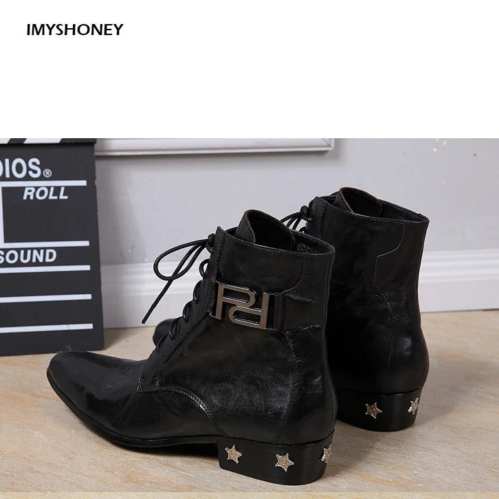 

Pointed Leather Boots Short Boots, Martin Boots,fashion Trends, Genuine Leather Men's Boots with Star Rivet Decoration